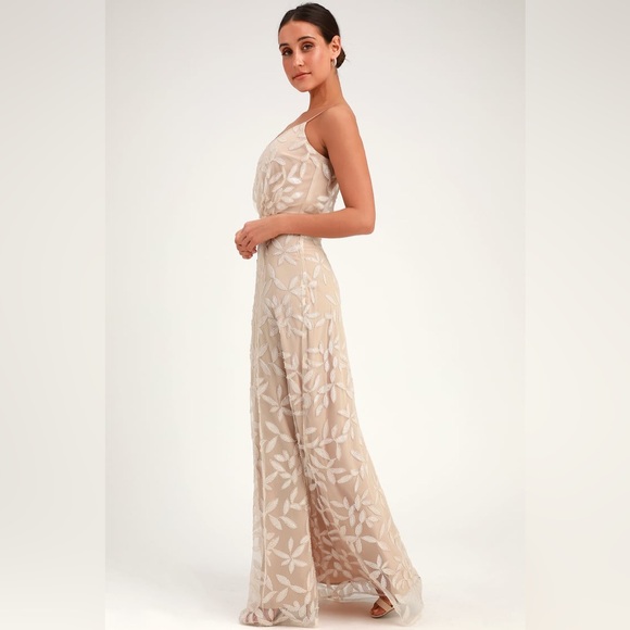 WAYF Dress The Savannah Beige Sequin Sleeveless Maxi Dress